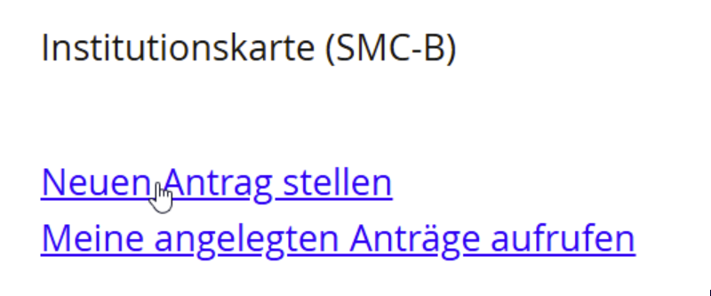 Screenshot aus dem E-Health Antragsportal zur Beantragung von SMC-B