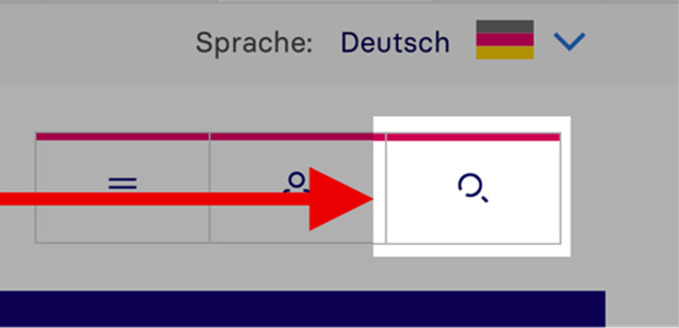 Ansicht der Suchfunktion auf der Website.