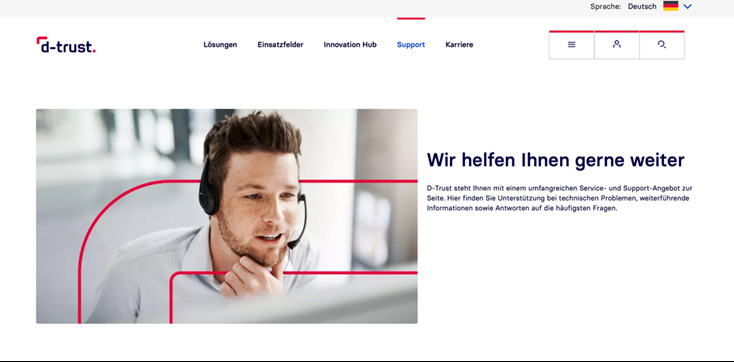 Ansicht der Supportseite