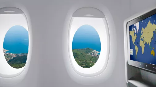Ausblick vom inneren eines Flugzeuges