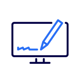 Piktogramm eines Computers mit digitaler Signatur