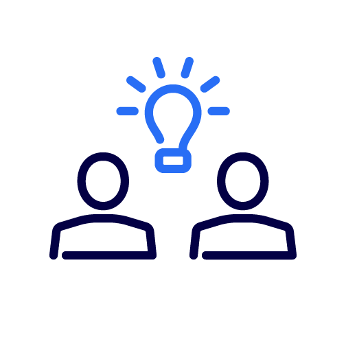 Pictogram of two people with a light bulb