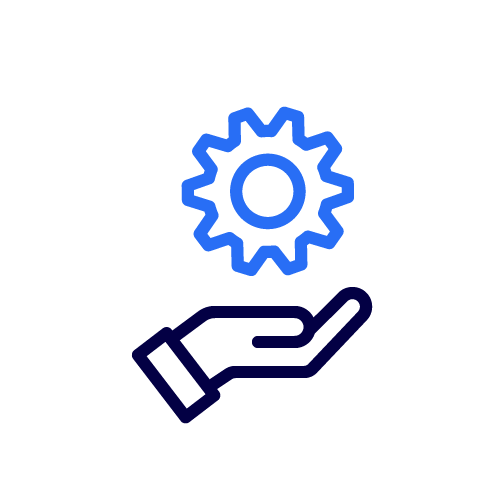 Pictogram of a hand with a gear wheel
